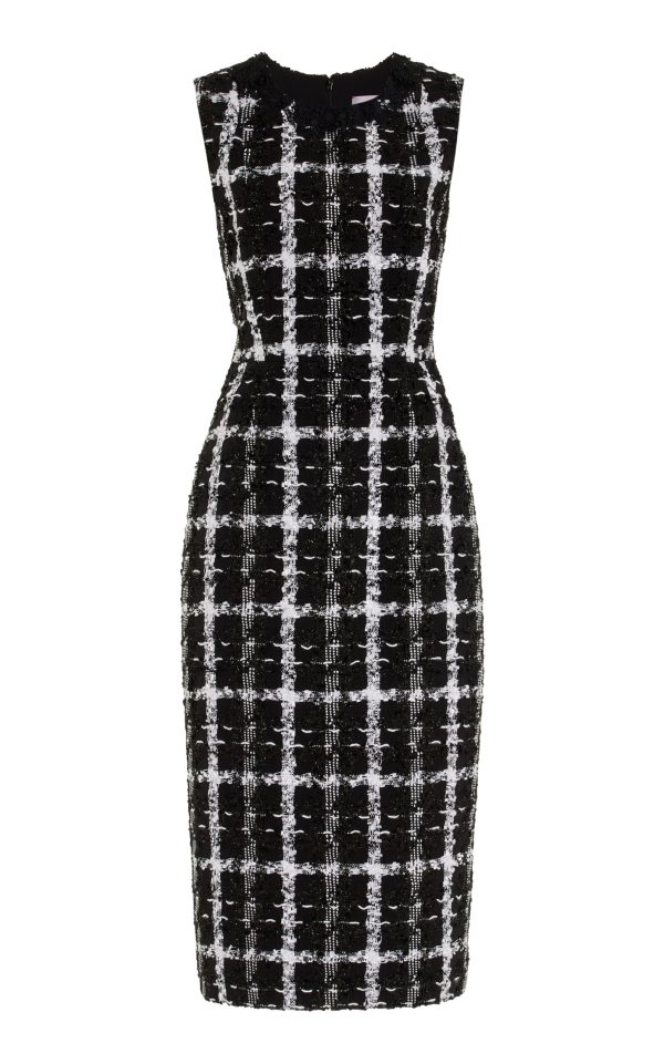 Carolina Herrera - Tweed Sheath Midi Dress - Black/white - US 10 - Moda Operandi