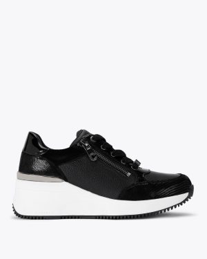 Carvela Women's Trainer Black Leather Skyline Wedge