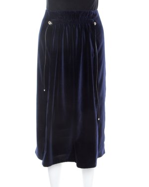 Carven Astral Blue Velvet Coulisse Pleated Skirt L