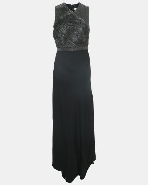 Carven Black Embellished Crepe Sans Manche Sleeveless Maxi Dress M