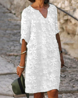 Casual Floral Summer Polyester Loose Mini Half Sleeve Shift Dress No Dresses for Women