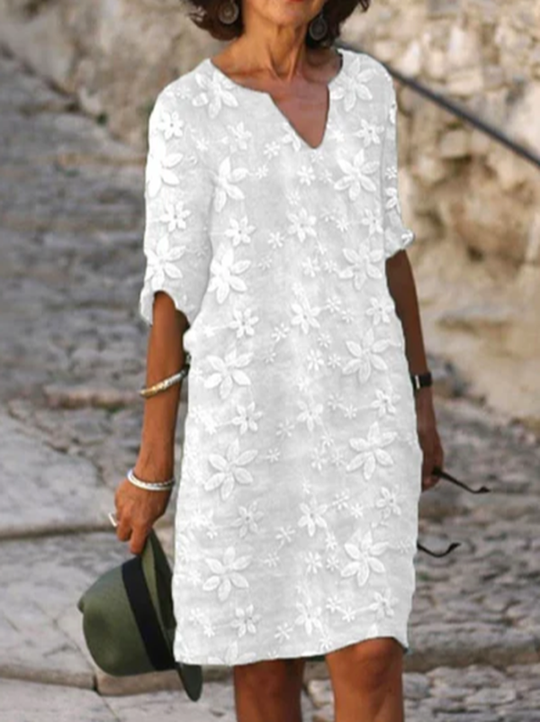 Casual Floral Summer Polyester Loose Mini Half Sleeve Shift Dress No Dresses for Women