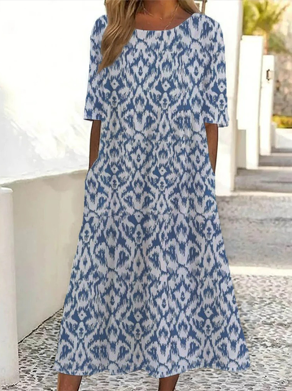 Casual Floral Summer Polyester Printing Natural H-Line Regular Shift Dress Dresses for Women