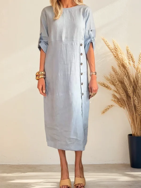 Casual Plain Summer Linen Asymmetric Natural Daily Regular Fit Midi Dresses for Women