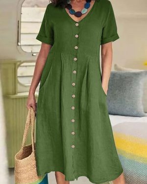 Casual Plain Summer V neck Lightweight No Elasticity Daily Maxi A-Line Dresses for Women