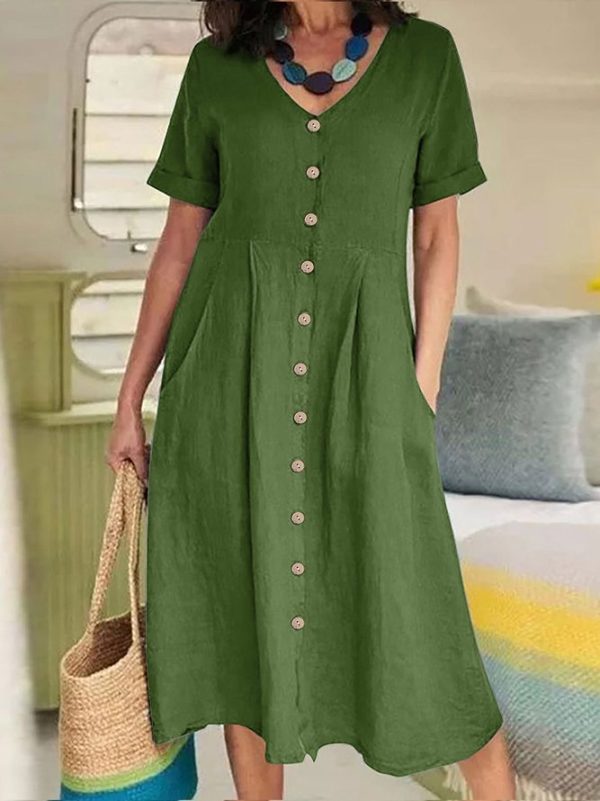Casual Plain Summer V neck Lightweight No Elasticity Daily Maxi A-Line Dresses for Women