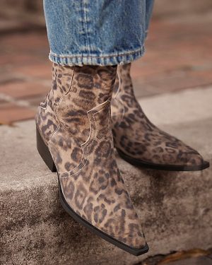 Cat Nap Cowboy Boots by Free People in Leopard Suede, Size: US 7.5