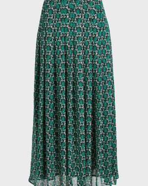 Cefinn - Zinnia Pleated Midi Skirt in Green Shell Geo Print