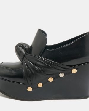 Celine Black Leather Phoebe Phile Bow Wedge Platform Loafers Size 35