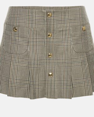 Celine Brown Checks Linen Pleated Bandeau Mini Skirt S