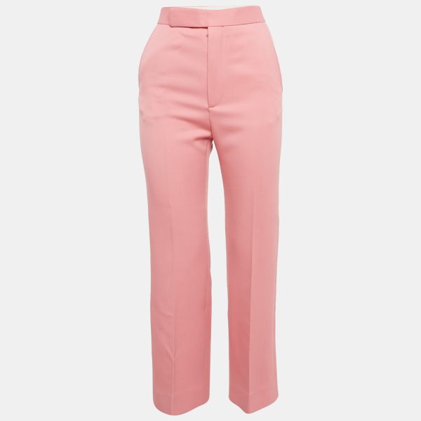 Celine Pink Wool Drill Wide-Leg Trousers S