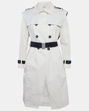Celine White Cotton Blend Double Breasted Trench Coat L