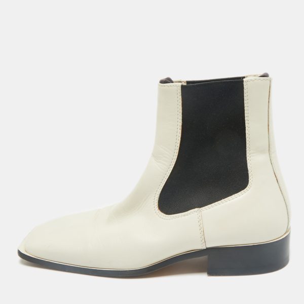Celine White Leather Square Toe Ankle Boots Size 36