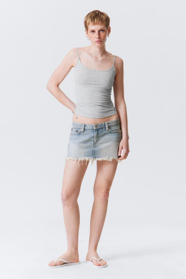Centure Low Rise Frayed Denim Mini Skirt