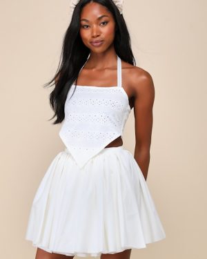 Cha Cha Ivory Layered Raw Hem Wrap Mini Skirt