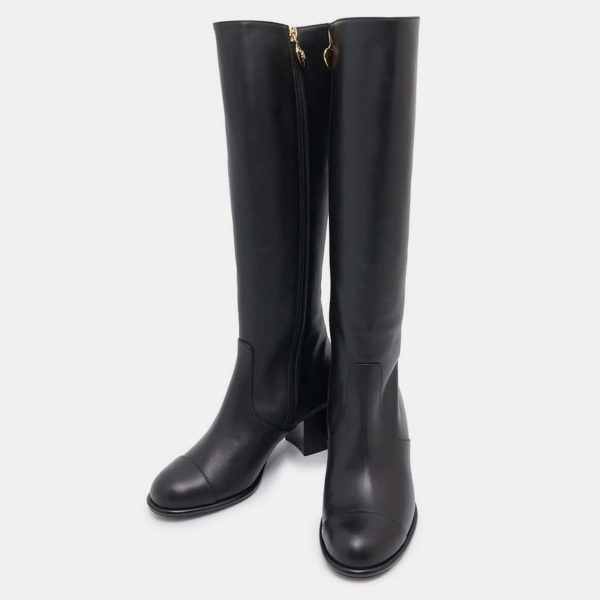 Chanel Black Calf Leather Knee-High Boots Size 37 Bag