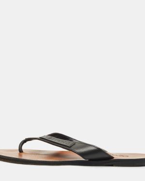 Chanel Black Leather Thong Flat Sandals Size 40