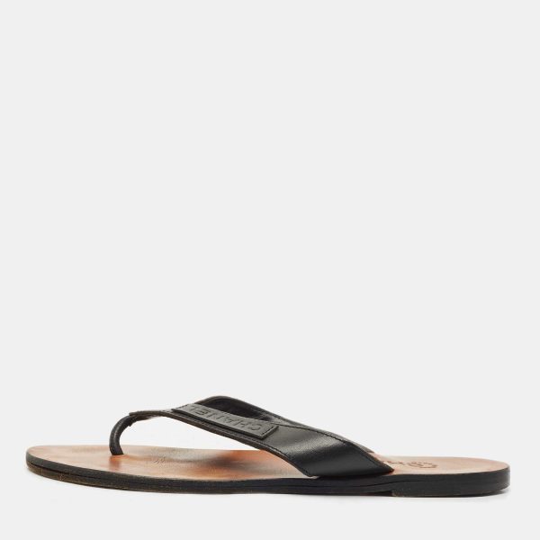 Chanel Black Leather Thong Flat Sandals Size 40