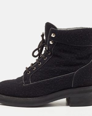 Chanel Black Wool CC Combat Boots Size 37