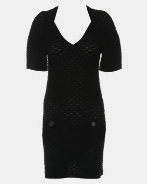Chanel Black Wool Knitted Short Sleeve Dress FR Women 34