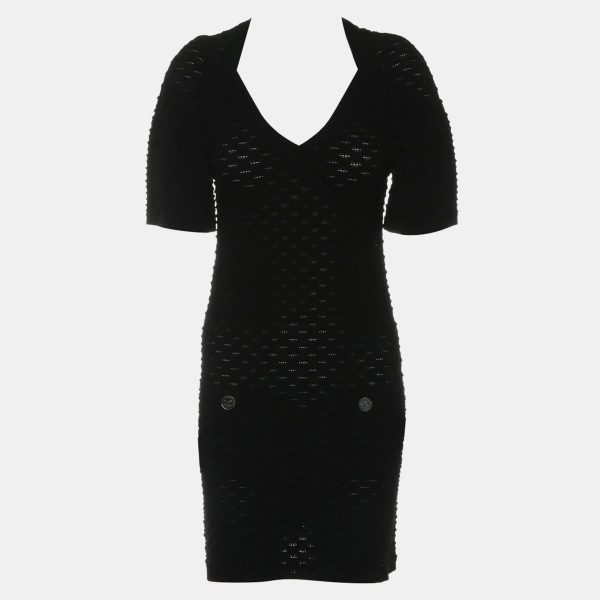 Chanel Black Wool Knitted Short Sleeve Dress FR Women 34