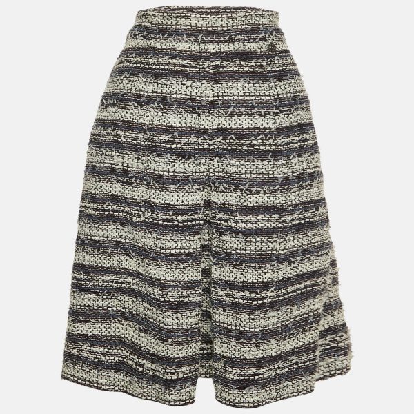 Chanel Blue Tweed Pleated Pencil Skirt L
