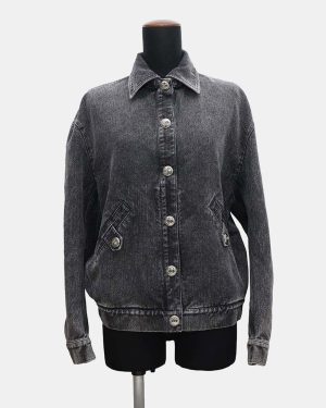 Chanel Coco Button Denim Jacket Size 36 Black Cotton 70% Viscose 18% Polyester 12%