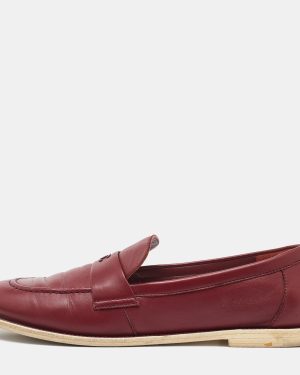 Chanel Dark Red Leather CC Slip On Loafers Size 40.5