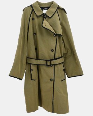 Chanel Khaki Cotton Trench Coat Women Size 40