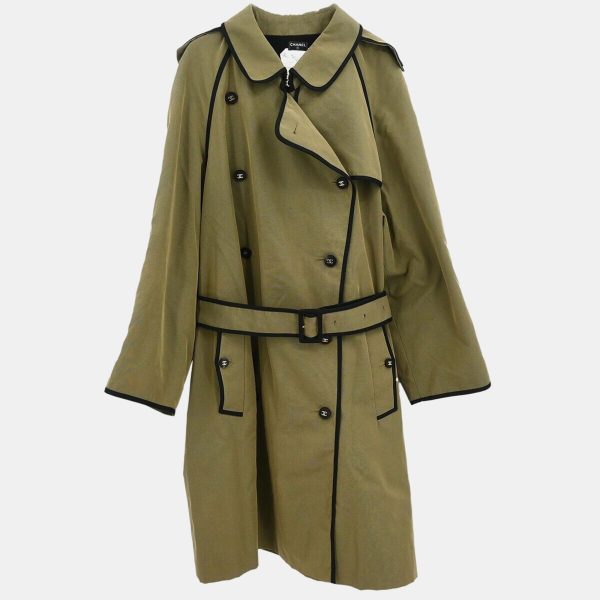 Chanel Khaki Cotton Trench Coat Women Size 40