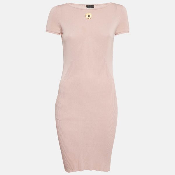 Chanel Light Pink Knit Bodycon Dress S