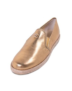 Chanel Metallic Gold Leather Espadrilles EU 39