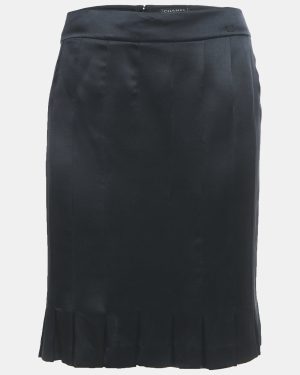 Chanel Navy Blue Satin Silk Pleated Short Skirt M