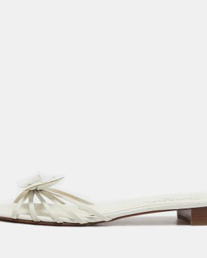 Chanel White Leather Bow Slide Sandals Size 39.5