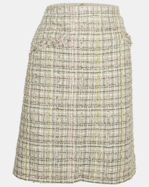 Chanel White Sequin Embellished Tweed Pencil Skirt S