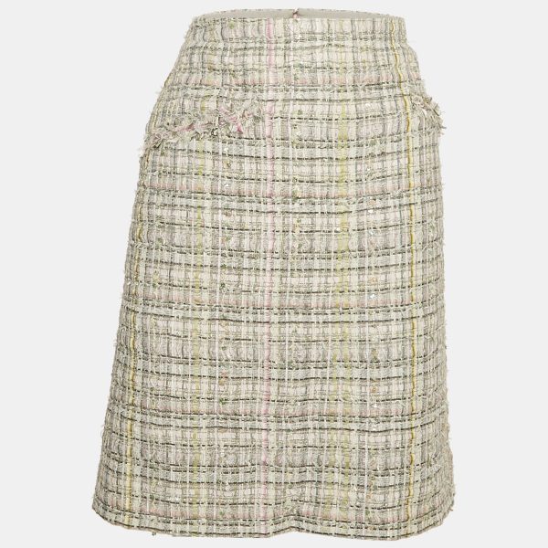 Chanel White Sequin Embellished Tweed Pencil Skirt S