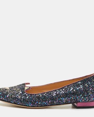Charlotte Olympia Multicolor Glitter Cat Ballet Flats Size 37.5