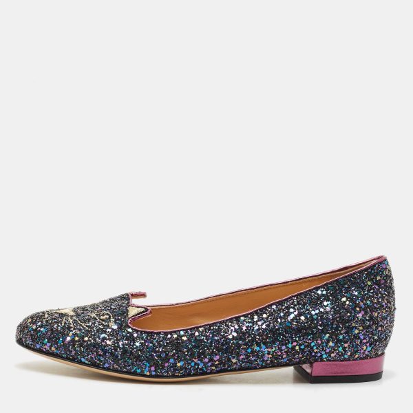 Charlotte Olympia Multicolor Glitter Cat Ballet Flats Size 37.5