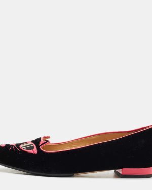 Charlotte Olympia x Barbie Collection Black/Pink Velvet Kitty Ballet Flats Size 37.5