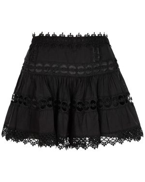 Charo Ruiz Greta Black Lace-trimmed Cotton-blend Mini Skirt, Skirt - S