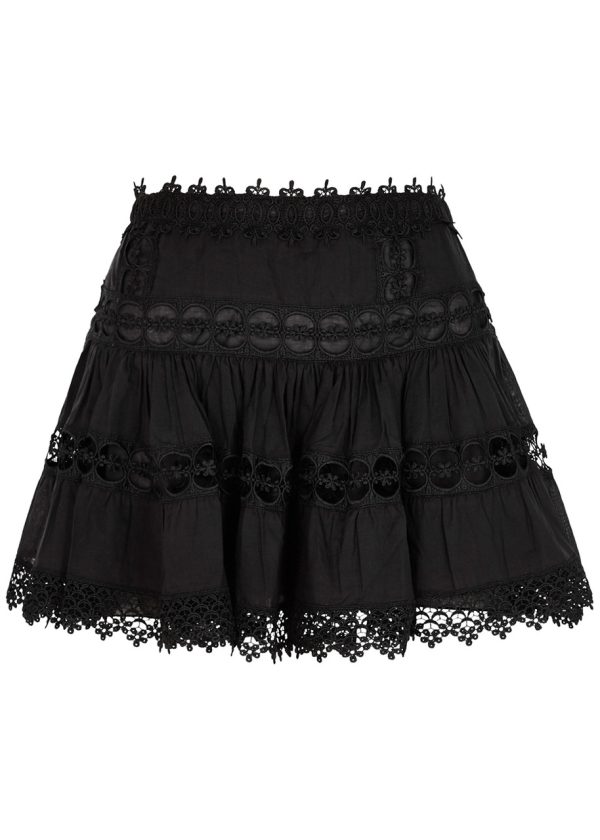 Charo Ruiz Greta Black Lace-trimmed Cotton-blend Mini Skirt, Skirt - S