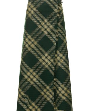 Check Knit Long Wrap Kilt Skirt