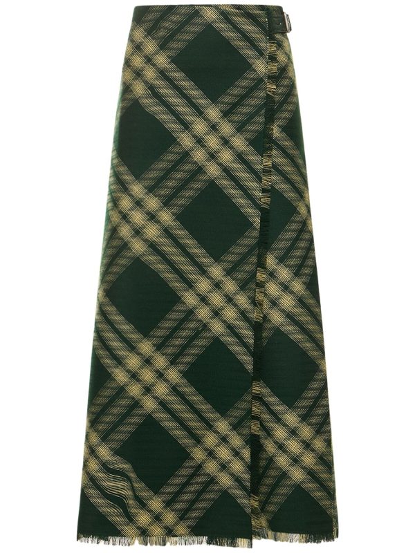 Check Knit Long Wrap Kilt Skirt