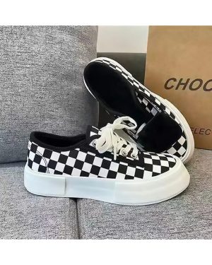 Checkerboard Plaid Canvas Shoes Women Platform Espadrilles Sneakers Harajuku Casual Lace Up Flats