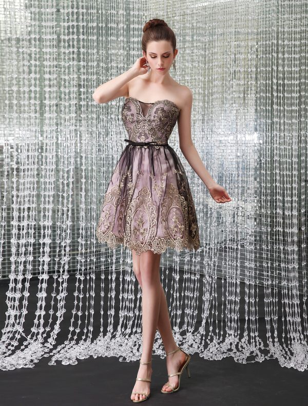 Chic Strapless Lace Short Women's Cocktail Dress Milanoo wedding guest dress