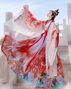 Chinese Weijin dynasty's big -sleeved shirts in the big sleeve coat 3-Piece Set Eric White Long Sleeves Polyeste Han Dynasty Outfit