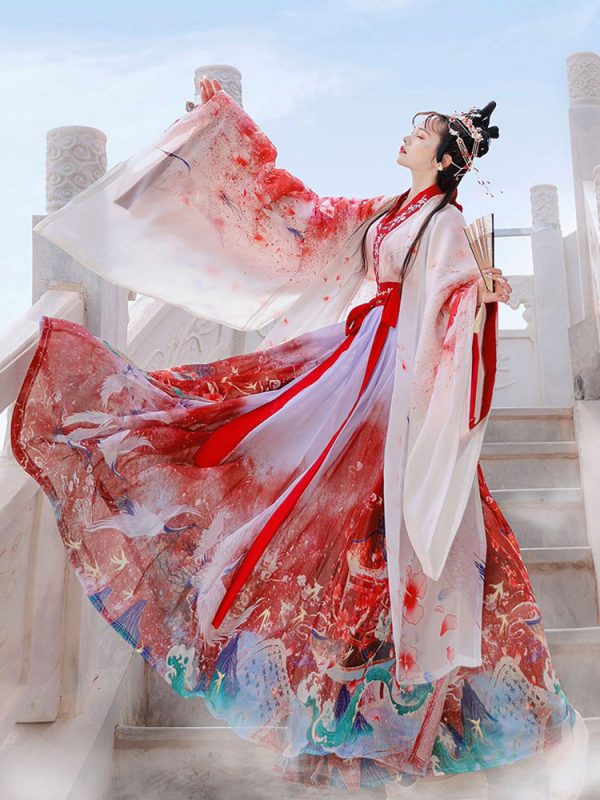 Chinese Weijin dynasty's big -sleeved shirts in the big sleeve coat 3-Piece Set Eric White Long Sleeves Polyeste Han Dynasty Outfit