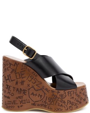 Chlo Maxime 140 Black Leather Platform Summer Wedge Sandals UK8 / EU45 - 38 (IT38 / UK5)