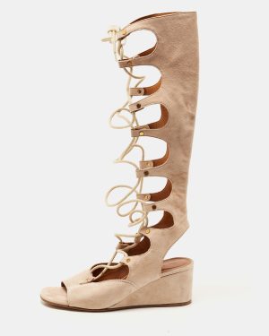Chloe Beige Suede Gladiator Wedge Gladiator Sandals Size 36
