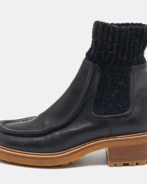Chloé Black Fabric and Leather Ankle Length Chelsea Boots Size 36